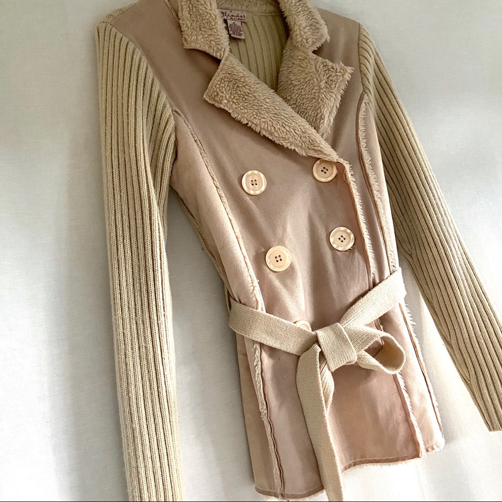 Faux Suede & Fur Women’s Pea Coat Jacket Sweater M